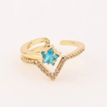 Adjustable gold ring featuring a blue star-shaped zircon with micro-pave diamond accents - Adjustable Open / Blue Star Style (Style 1)