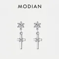 Elegantes pendientes de cruz en plata 925 con colgantes brillantes de cristal de circón - Plata 925 / Plata de ley 925