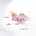 14K gold heart pendant with purple zircon, bow detail, and pearls, 24mm size - 14K Gold Plated Purple Heart Bow