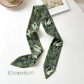Dark green floral skinny scarf with fern pattern, 87x6cm satin hair accessory - Grey Green Leaf 87cmx6cm
