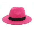 Classic wide brim jazz fedora hat in vibrant rose red wool with a black ribbon band - One Size / Rose Red