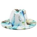 Macro view of wide brim fedora featuring abstract blue and green marble print detail - M (56-58cm) / Blue Green Brown Abstract(09)