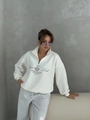 Women's white British Heritage oversized hoodie with half-zip collar and vintage print - 2XL / White (Fleece Lined)