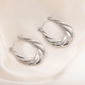 Minimalist silver twist hoop earrings in a polished finish with S925 engraved stamp - Spiral Twisted Hoop Earrings (0227)