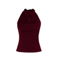 Sultry burgundy satin halter neck top for women featuring a glossy backless design - XS / Burgundy