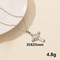 Polished silver stainless steel rose cross pendant necklace with 35x25mm dimensions - Silver Rose Cross (S1586-S+N22-S)