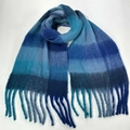 Thick warm winter scarf with blue gradient mohair finish and stylish fringe detailing - 37# (Blue Gradient Plaid)