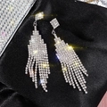 Silver tassels earrings with sparkling rhinestones and elegant diamond-set leaf design - Diamond Top Pavé Tassel Style (6#)
