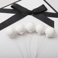5 pieces of white clay balloon cake toppers with stems for birthday party dessert decor - Single Piece / White Single Ball