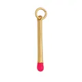 Golden matchstick charm with pink enamel tip and zircon accent for jewelry making - Matchstick Shape-Rose Red
