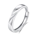 S925 sterling silver couple ring with a twisted texture and adjustable open band - Male Style