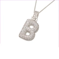 Silver hip-hop style letter B pendant necklace with pavé cubic zirconia on box chain - Silver B