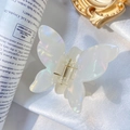 Elegant butterfly acetate hair claw in pearlescent white with gold metal spring - Butterfly Shape / Iridescent White