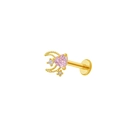 Bijou de lèvre doré avec lune et zircon cœur rose et petits cristaux blancs - Lune Dorée Cœur Rose (L24121202-1)