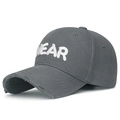 Distressed dark gray baseball cap with white 3D NEAR embroidery and ripped brim detail - Adjustable / Gray