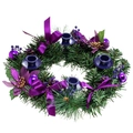 Christmas wreath with artificial pine needles, purple ribbons, and four candle holders - 30cm Purple Candle Wreath
