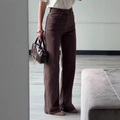 Donkerbruine spijkerbroek met hoge taille en wijde pijpen in retro minimalistische stijl - S / Bruin