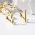 Minimalist gold geometric triangle hoop earrings displayed on white textured surface - Smooth Triangle Style (EH850) / Gold