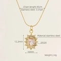 Gold stainless steel sunburst pendant with pink zircon and 45cm chain necklace - Sunflower Pink Zircon Style / Pink