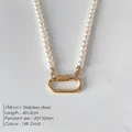 Minimalistische Perlenkette mit 14K vergoldetem Edelstahl-Ovalanhänger für Damen - Kleiner Karabiner Perlenkette (XNL0051-2) / 14K-Gold