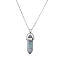 Natural hexagonal fluorite crystal pendant necklace with stainless steel silver chain - Fluorite