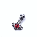 Pendentif Marteau de Thor argenté avec motifs celtiques et pierre œil rouge - Pendentif Seul (Sans Chaîne) / Rouge