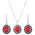 Böhmisches Vintage-Schmuckset mit roter Türkis-Halskette und passenden Ohrringen - Antik Silber Rot Stein Set