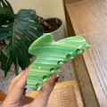 Acetate hair claw clip in marble green finish with large shark clip design - Large / Green Gold Green Stripes