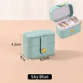 Sky blue cross-pattern leather mini jewelry box with ring slots and snap closure - Small Ring Box White Interior (Sky Blue)