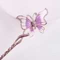 Detail of rose gold butterfly hairpin with purple enamel and sparkling crystal accents - Rose Gold Purple White Enamel Butterfly Diamond (FZ032)
