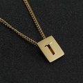 18K vergulde roestvrijstalen ketting met vierkante hanger en opengewerkte letter T - Letter T