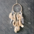Handmade dream catcher with beige feathers, white lace, and turquoise bead decoration - Beige Lace Turquoise Dreamcatcher (MS4033D)
