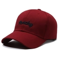 Classic burgundy baseball cap with blue Peachy embroidery on high-quality cotton fabric - Red