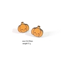 Detail showing 16x15mm wooden Halloween pumpkin stud earrings with size and weight info - Pumpkin