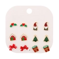 Detailansicht von 6 Paar Weihnachts-Ohrsteckern mit Weihnachtsmann und Festtagsbäumen - Komplettes Weihnachts 6-Paar Set