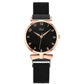 Tadi minimalist quartz watch for women with black textured dial and Milanese magnetic band - Black