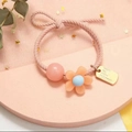 Pink bow elastic hair tie with orange flower and custom engraved identification tag - Orange Custom ID Flower