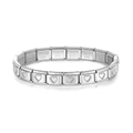 Italian modular bracelet in stainless steel with hollow heart links and a silver finish - Heart Relief Style / Steel