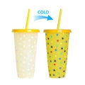 Star pattern cold-sensitive color-changing plastic cup with yellow lid and straw - 701-800ml / Star Pattern (Yellow)
