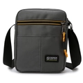 Men's gray oxford cloth crossbody bag with adjustable strap and yellow zipper detail - Gray