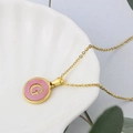 Golden stainless steel letter G necklace with pink shell inlay on shell plate - Pink-G