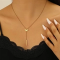Detail of 18k gold plated stainless steel Y-necklace with whale tail and tassel pendant - Whale Tail Tassel Style / Gold Whale Tail Necklace (10782)