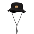 Quick-dry breathable sun hat with wide brim, adjustable wind cord and leather smile patch - Adjustable / Black