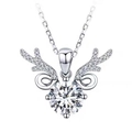 Close-up of silver elk antler pendant with a brilliant round-cut sparkling gemstone - Xl-18 [with Chain]
