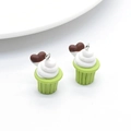 Resin cupcake charms in green and white with heart detail for DIY jewelry making - D297 Heart Green (Cupcake)