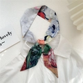 Artistic oil painting style silk skinny scarf tied on white shirt collar for styling - 6x105cm / Rose Red Flower