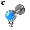 Solid G23 titanium labret stud with blue opal stone and triangular metal bead detail - G23 Titanium 1.2*6mm / Style 4-Dark Blue Opal (OP05)