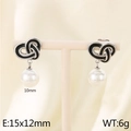 Silver heart knot earrings with black enamel and 10mm pearl drop in 15x12mm size - Black Enamel Heart Knot with Small Pearl (KE115926-GC)