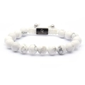 Bracciale di perle in pietra naturale occhio di tigre da 10 mm con targhetta in metallo nero - Bracciale in Turchese Bianco Naturale