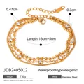 Gold stainless steel layered bracelet with clear zircon beads and sleek snake chain - Gold Layered Bead & Snake Chain (JDB2405012)